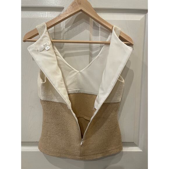 Drew Colorblock Woven Cutout Tank Blouse Cream Tan V Neck Lined Sz XS - Picture 4 of 8